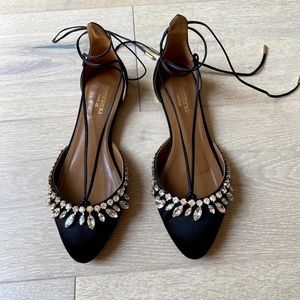 Aquazzura black jeweled flats size 36